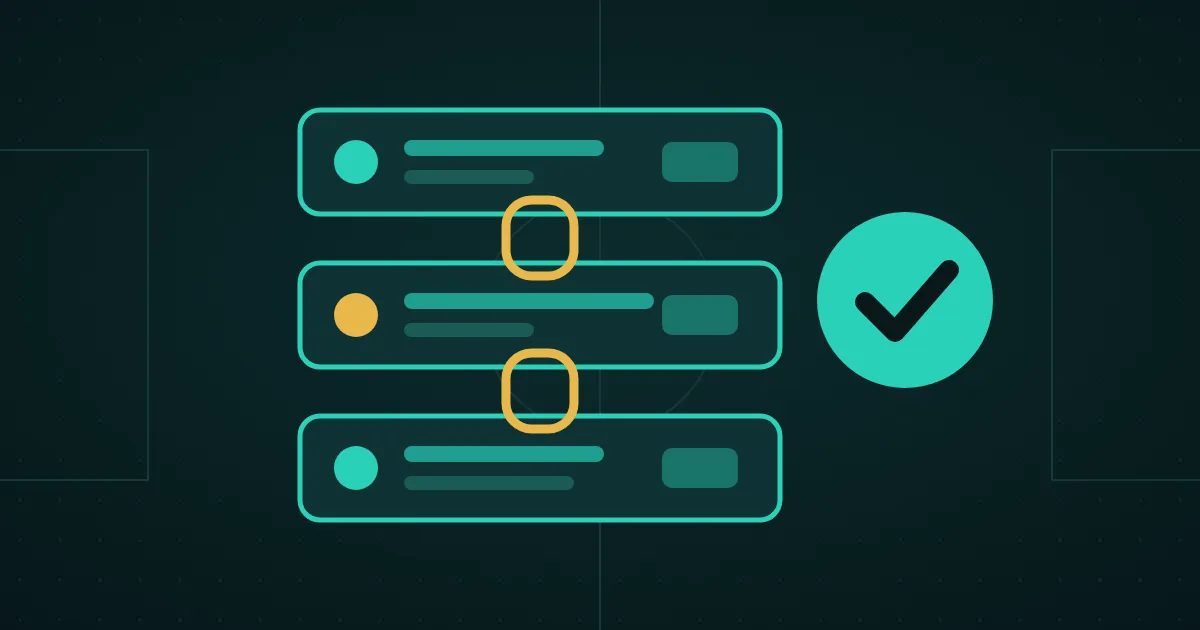 Three bet builder legs joined by chain links, next to a green check mark, on a dark pitch
