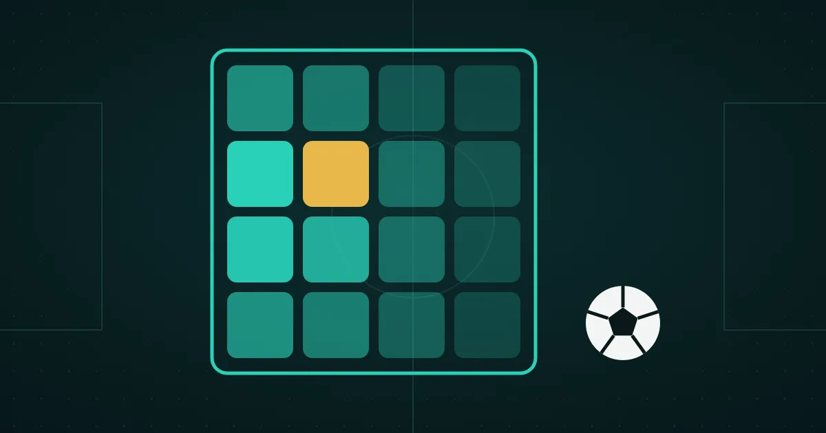Grid of football scorelines shaded by how likely each is, with the 1-1 square highlighted in yellow, beside a football